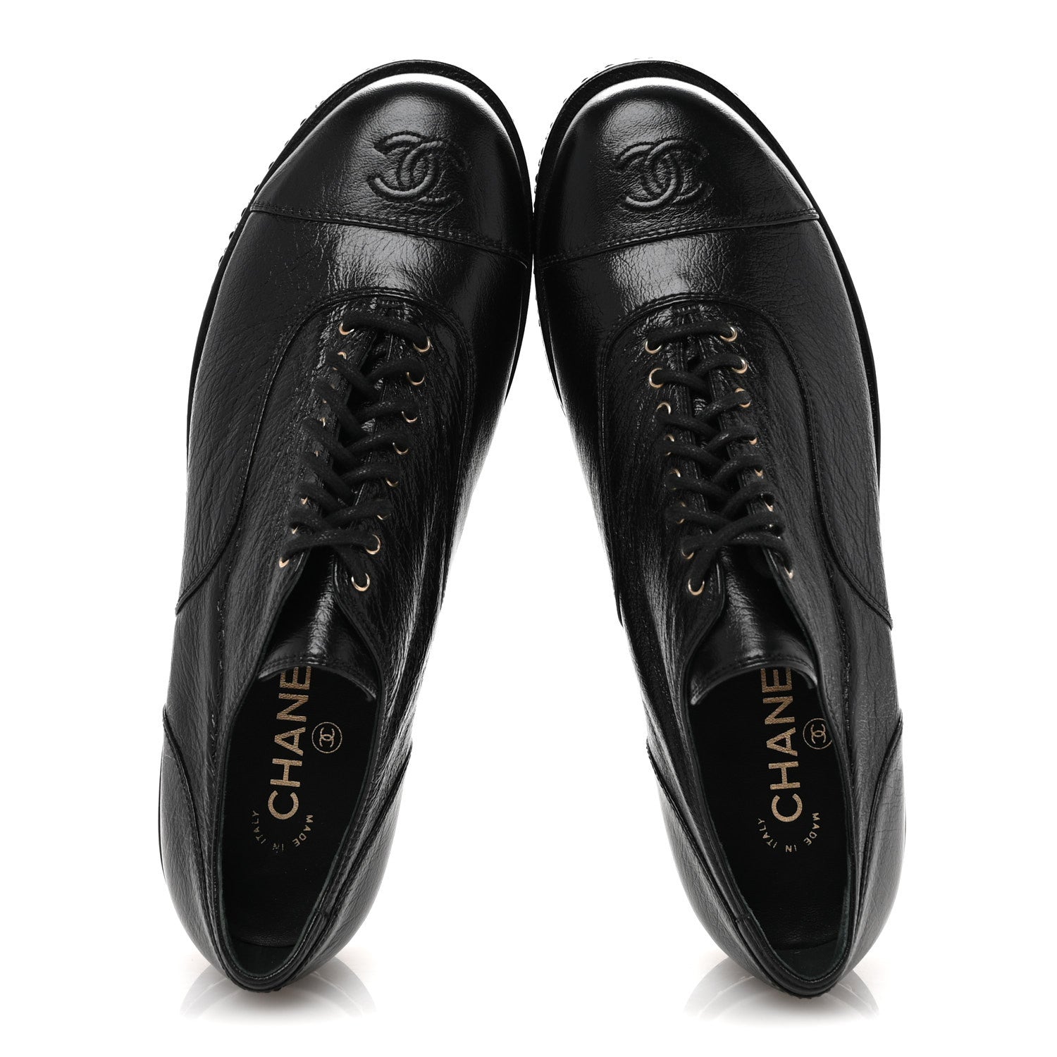 Chanel Shiny Crumpled Lambskin CC Lace Up Oxfords 41 Black 2 of 9