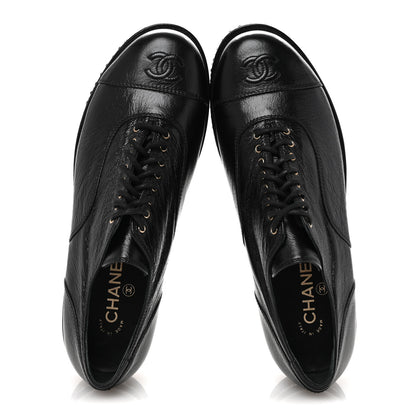 Chanel Shiny Crumpled Lambskin CC Lace Up Oxfords 41 Black 2 of 9