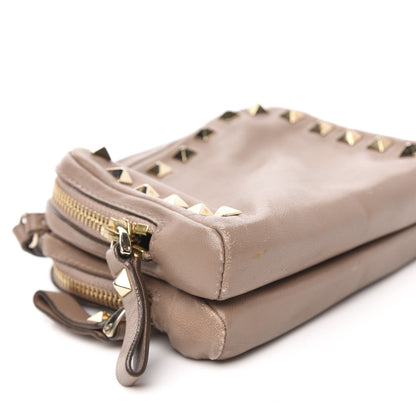 Valentino Garavani Vitello Rockstud Double Zip Compartment Clutch Wristlet Bag Poudre 9 of 12