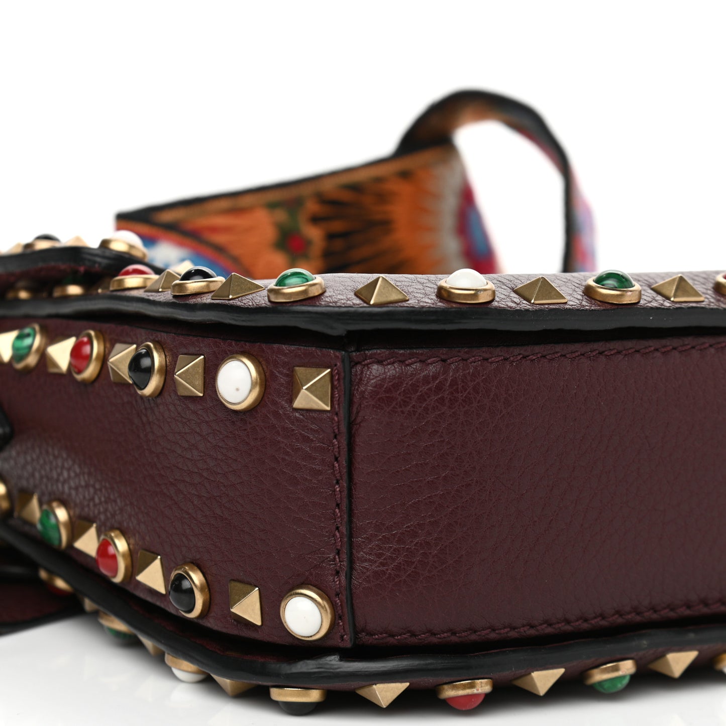 Calfskin Enchanted Wonderland Medium Guitar Strap Rockstud Rolling Flap Saddle Bag Rubin