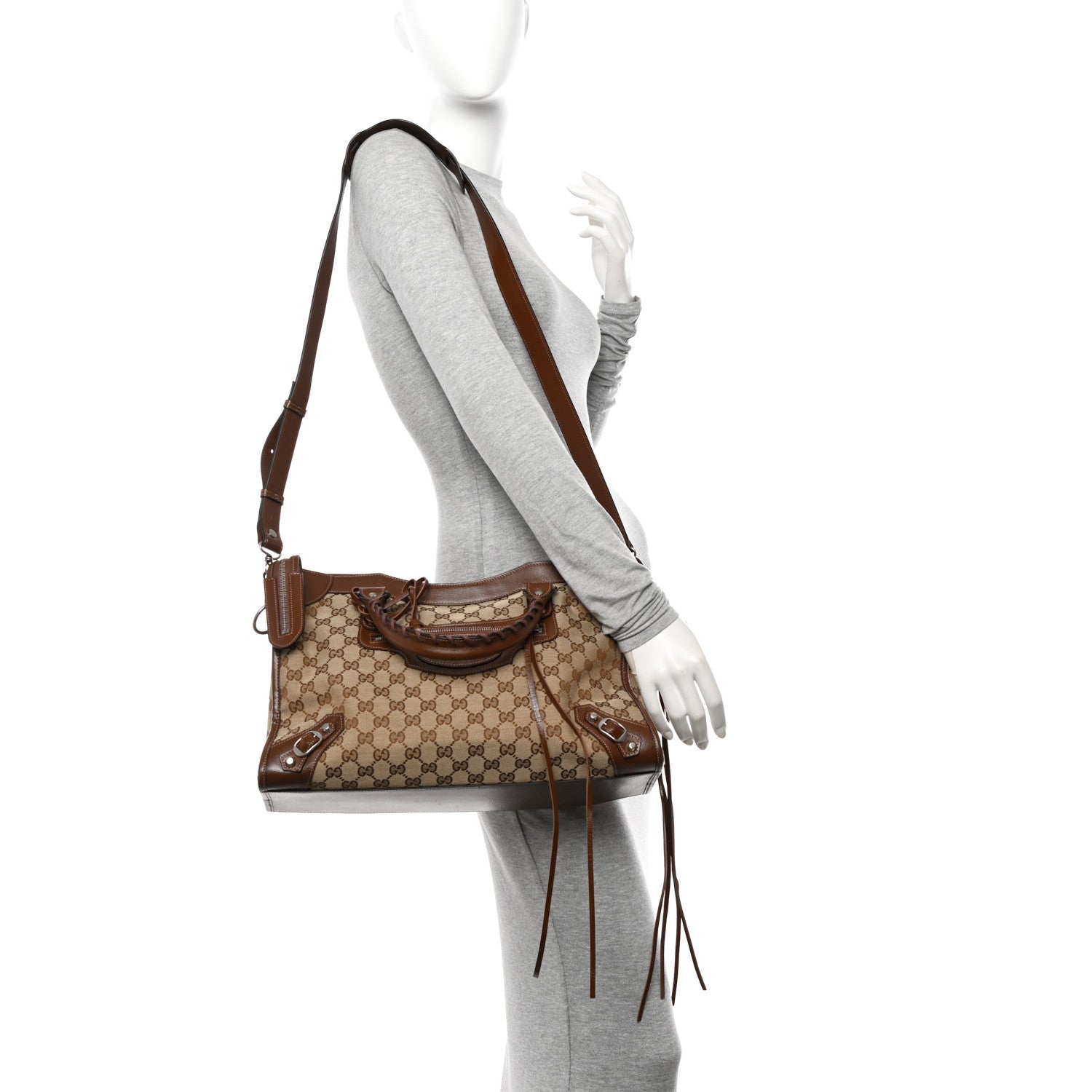 Balenciaga X GUCCI GG Monogram Azalea Calfskin Neo Classic Silver Hardware Medium City Beige Ebony Brown Sugar 2 of 11