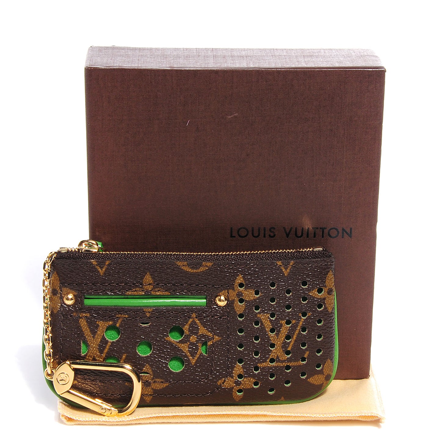 Monogram Perforated Key Pouch Green