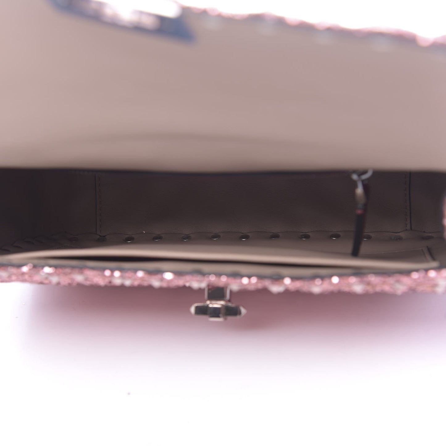 Glitter Medium Rockstud Spike Shoulder Bag Antique Pink