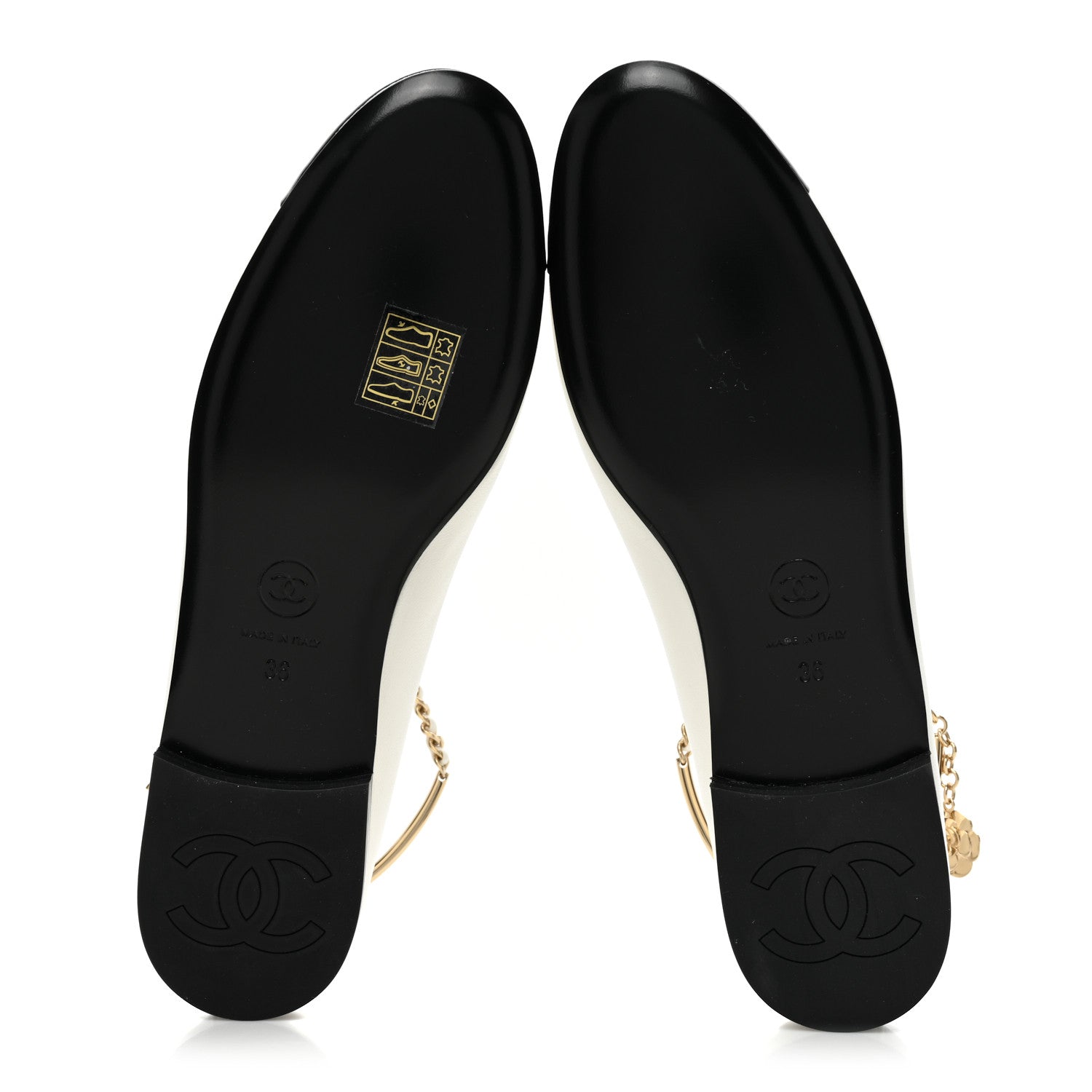 Chanel Lambskin Patent Calfskin Cap Toe Ankle Chain Ballerina Flats 36 White Black 5 of 9