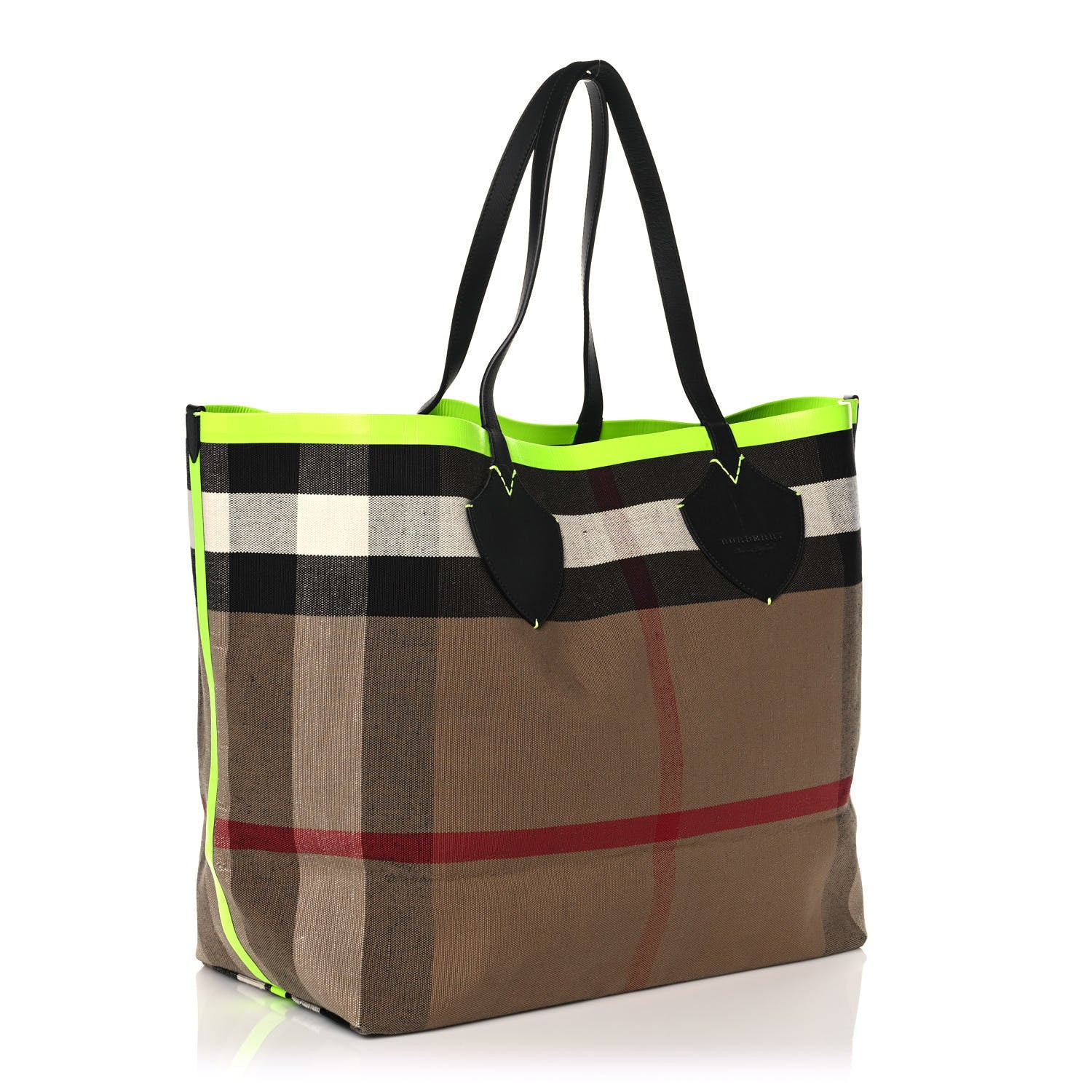 Burberry Canvas Mega Check Extra Large The Giant Reversible Tote Black Neon Yellow 3 of 10