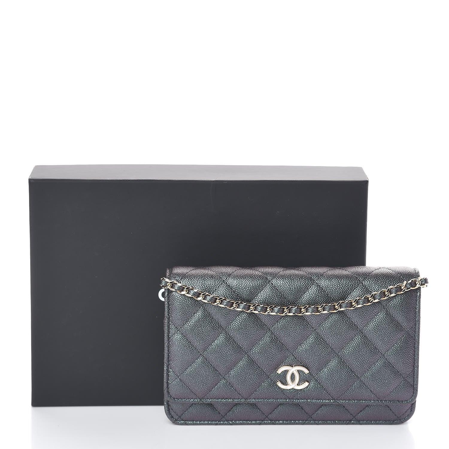 Chanel Iridescent Caviar Quilted Wallet On Chain WOC Black 11 of 11