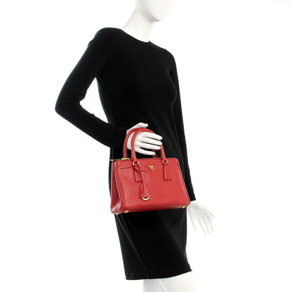 Prada Saffiano Mini Galleria Double Zip Tote Fuoco 2 of 8