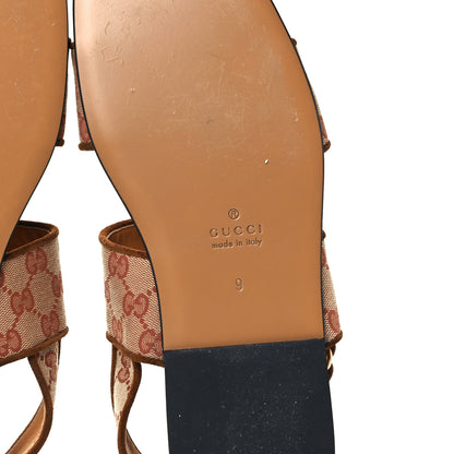 Gucci Canvas GG Monogram Mens Slingback Flat Sandals 9 Beige Ruggine Cuir 8 of 10