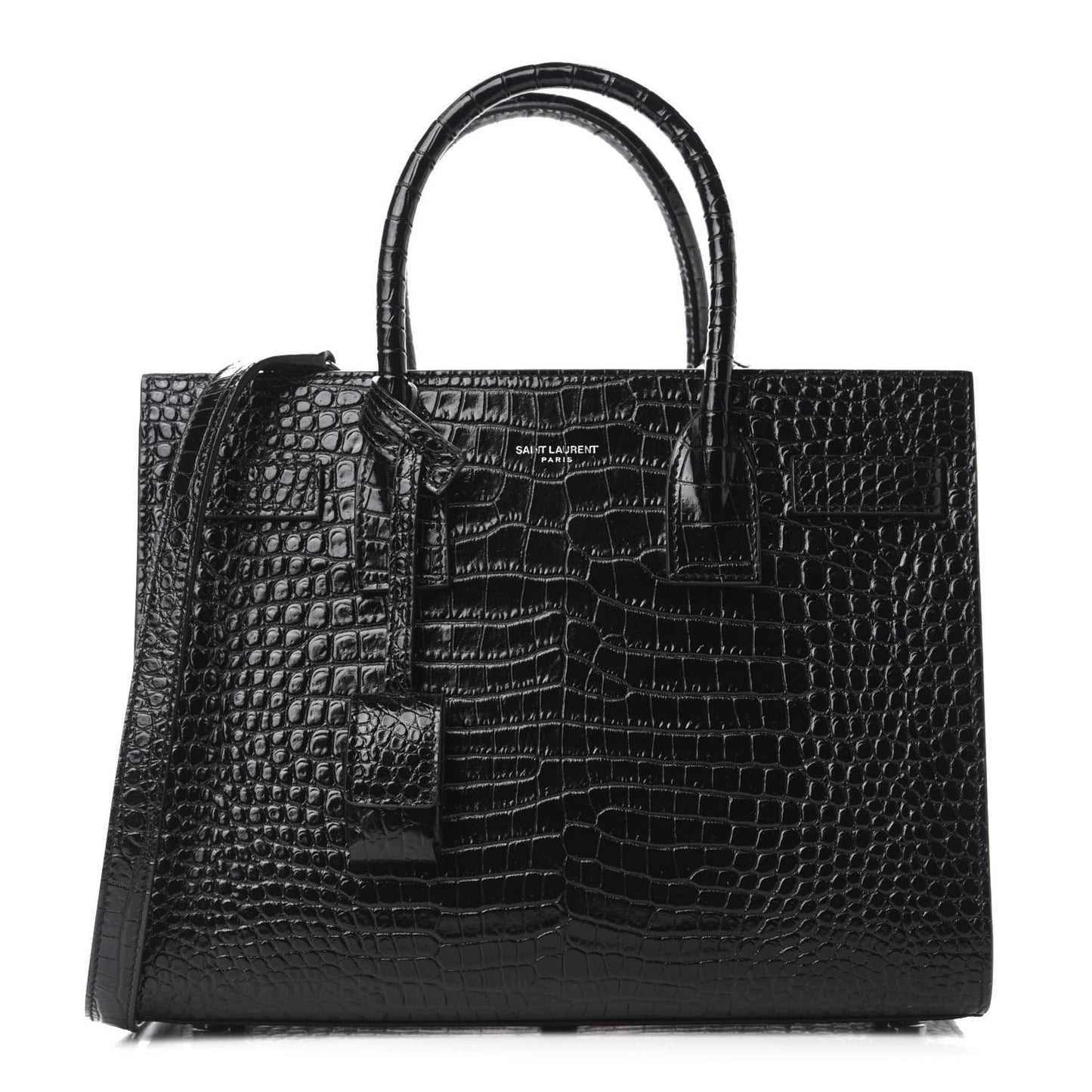 Calfskin Crocodile Embossed Baby Sac De Jour Black