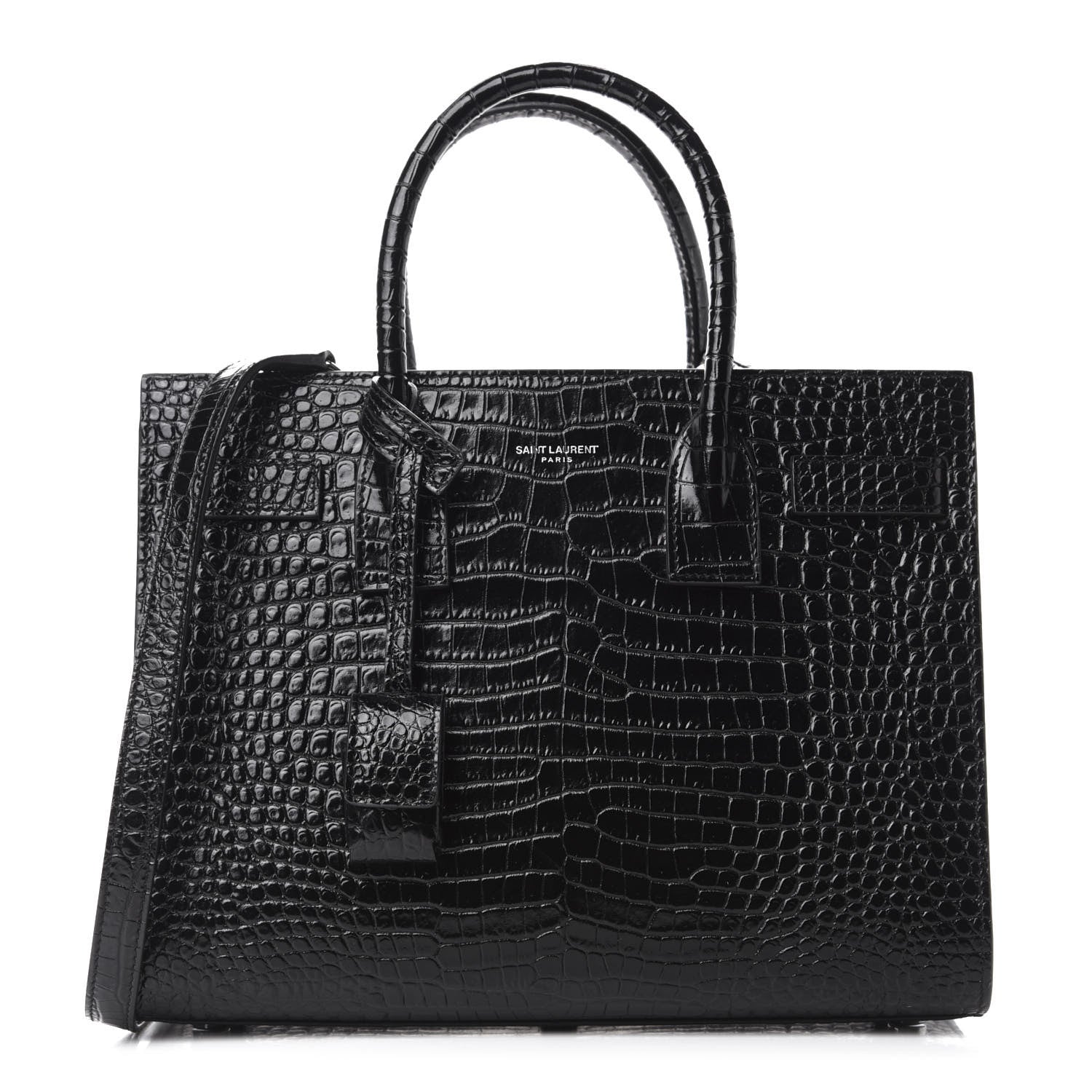 Saint Laurent Calfskin Crocodile Embossed Baby Sac De Jour Black 1 of 10