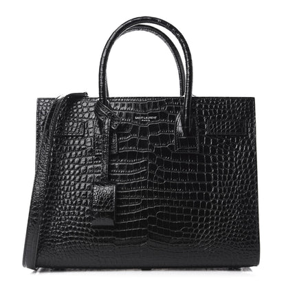Saint Laurent Calfskin Crocodile Embossed Baby Sac De Jour Black 1 of 10