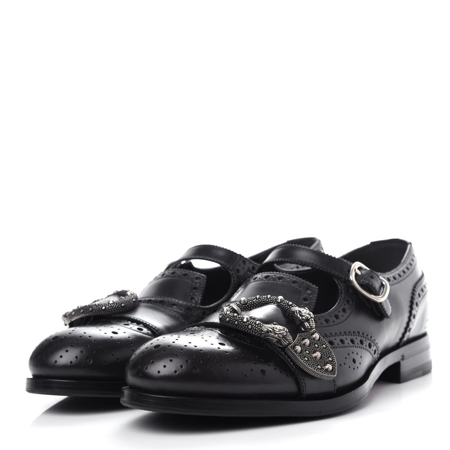 Gucci Calfskin Bee Embroidered Mens Queercore Brogue Wingtip Monk