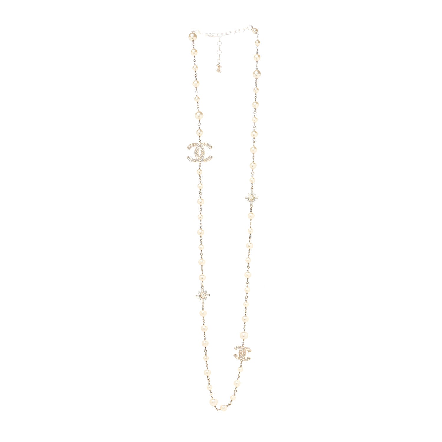 Chanel Crystal Baguette Pearl CC Cross Necklace Gold 2 of 3