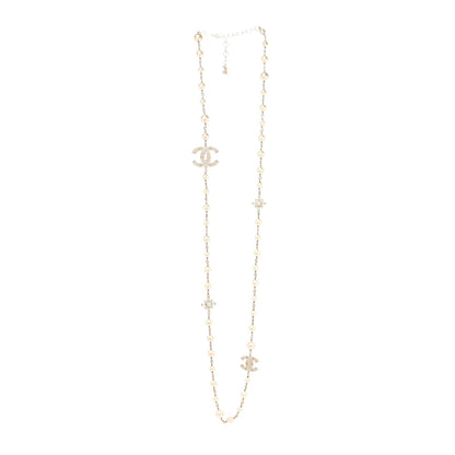 Chanel Crystal Baguette Pearl CC Cross Necklace Gold 2 of 3