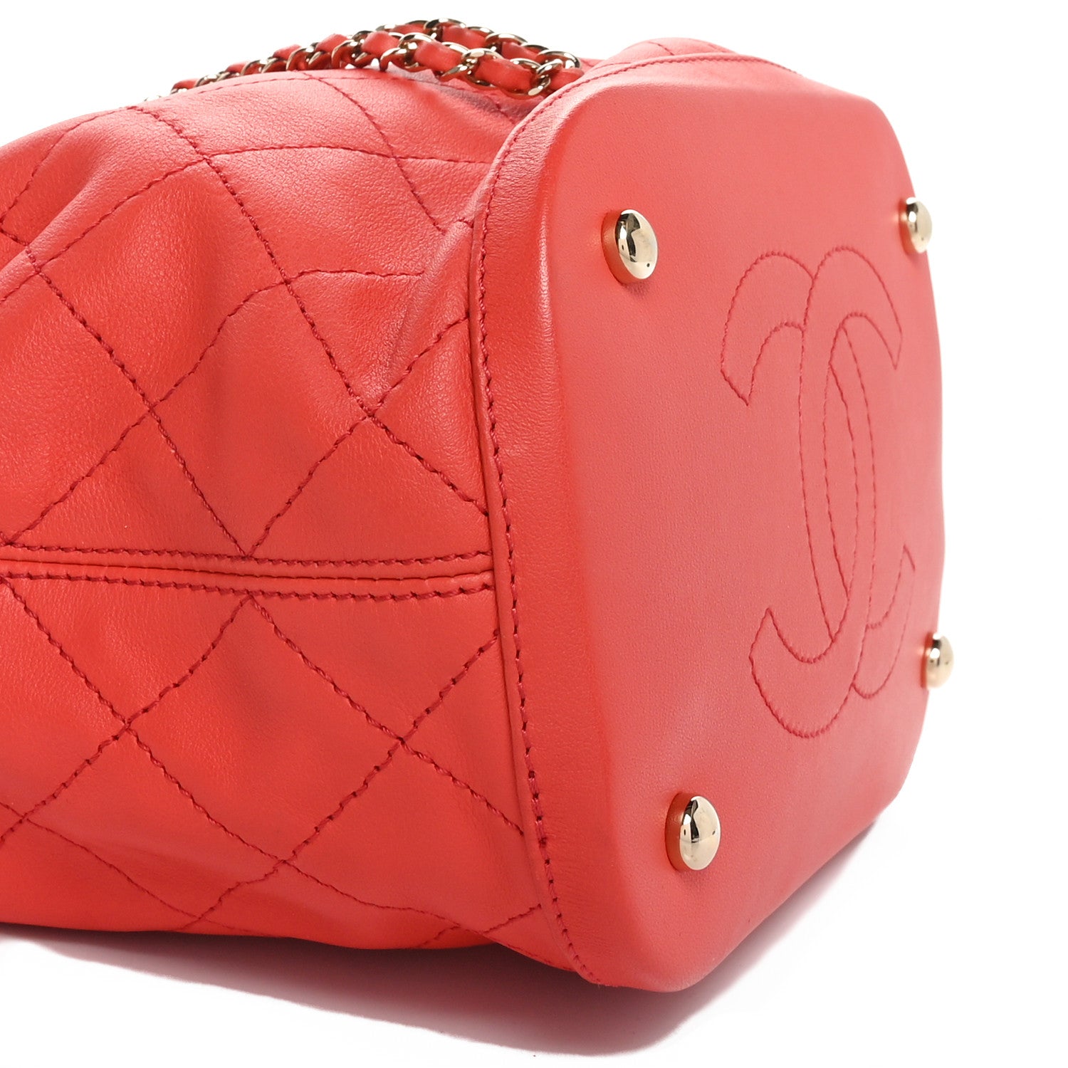 Chanel Calfskin Stitched Chain Bucket Bag Coral 9 of 10
