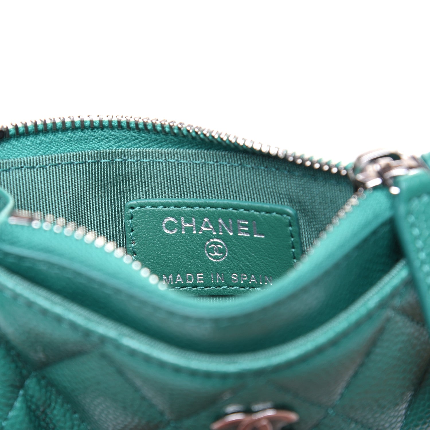 Chanel Caviar Quilted CC Zip Card Holder Green 8 of 10