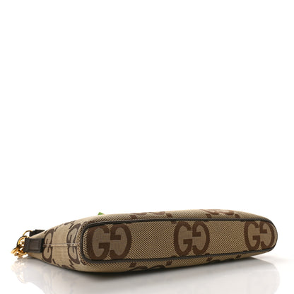 Gucci Monogram Jumbo GG Textured Dollar Calfskin Web Wristlet Messenger Bag Camel Ebony New Acero 4 of 8