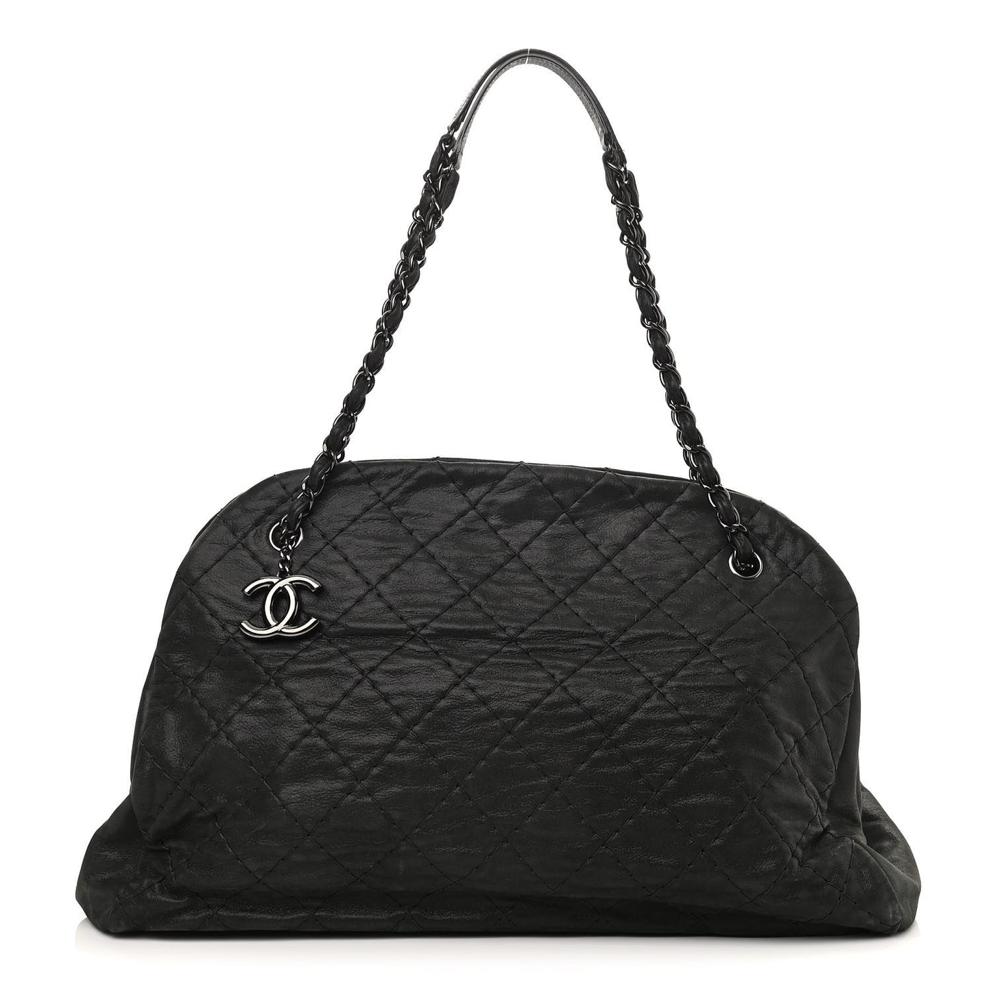 Iridescent Calfskin Extra Large Just Mademoiselle Bowling Bag Black