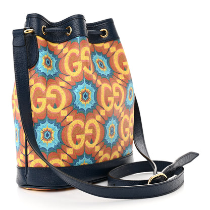 Gucci GG Supreme Kaleidoscope Calfskin Script Logo Gucci 100 Bucket Drawstring Bag Blue Orange Multicolor Blue Agata 3 of 10