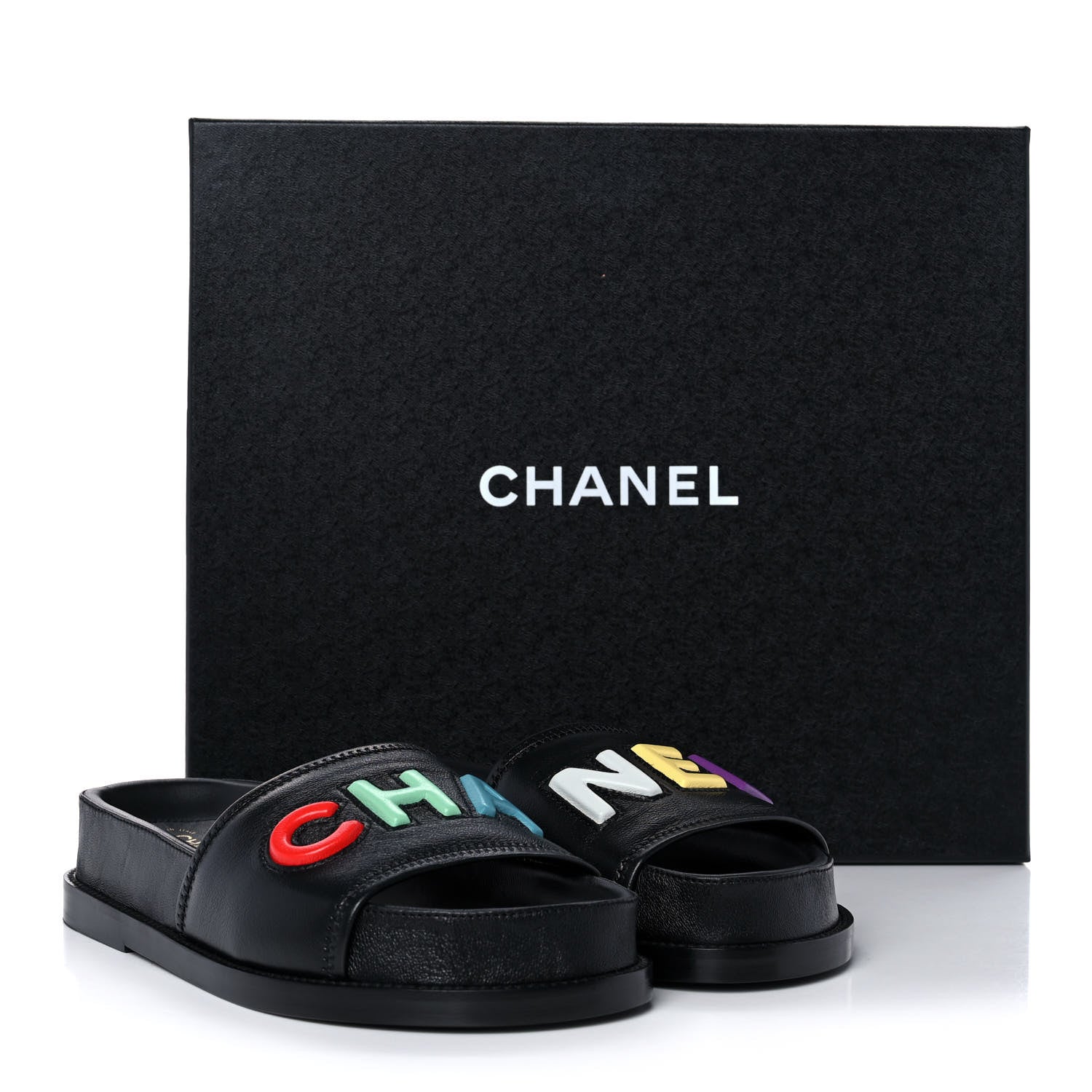 Chanel Lambskin Cha-Nel Mule Sandals 35.5 Black Multicolor 9 of 9