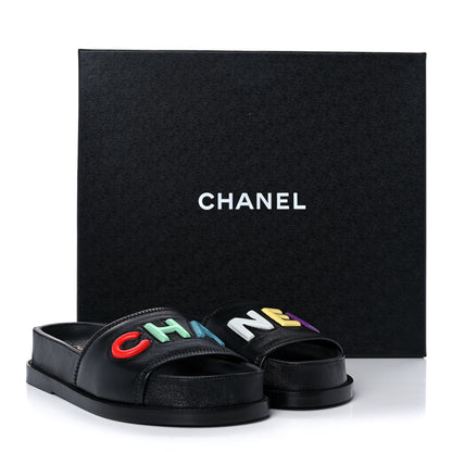 Chanel Lambskin Cha-Nel Mule Sandals 35.5 Black Multicolor 9 of 9