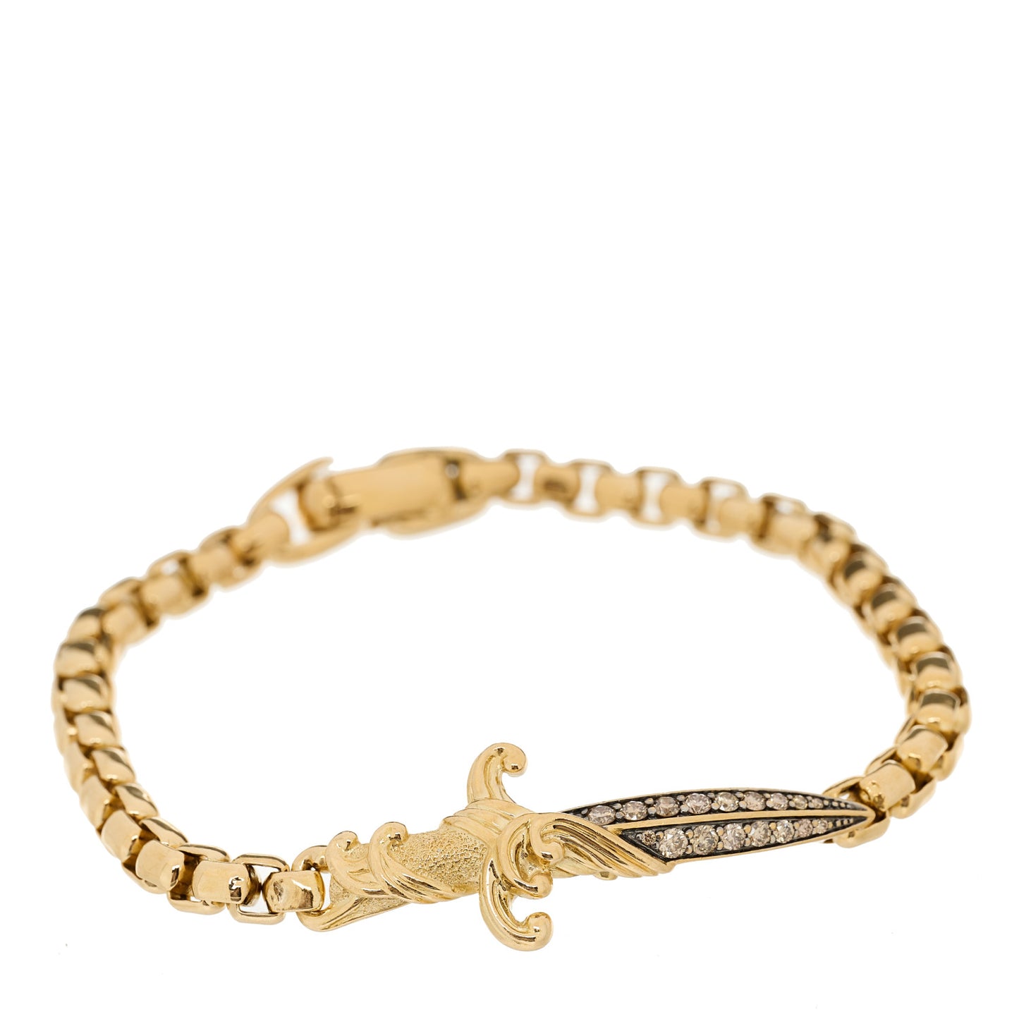 18K Yellow Gold Cognac Diamond Mens Waves Dagger Bracelet