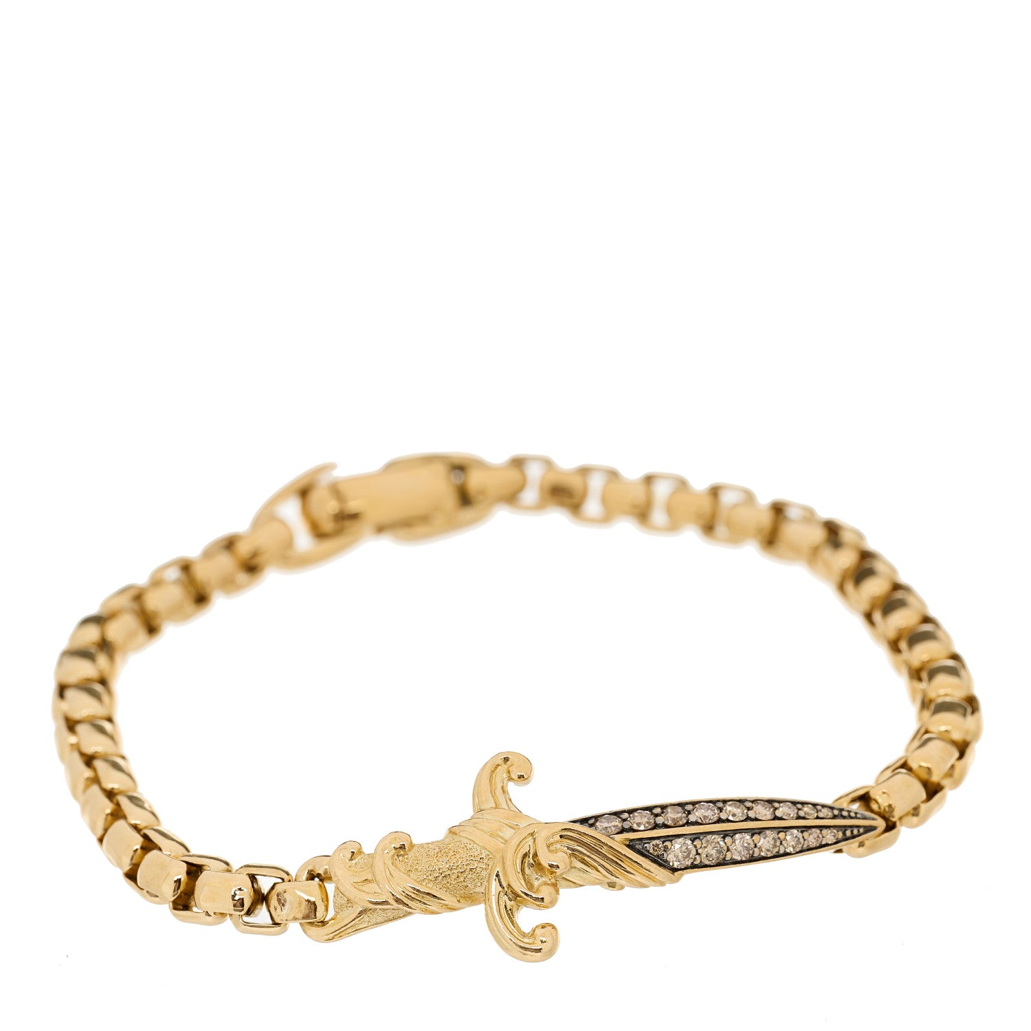 David Yurman 18K Yellow Gold Cognac Diamond Mens Waves Dagger Bracelet 1 of 4