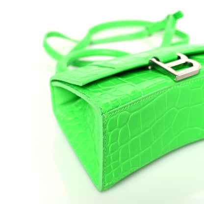 Balenciaga Shiny Calfskin Crocodile Embossed Hourglass Top Handle Bag XS Fluo Green 8 of 9