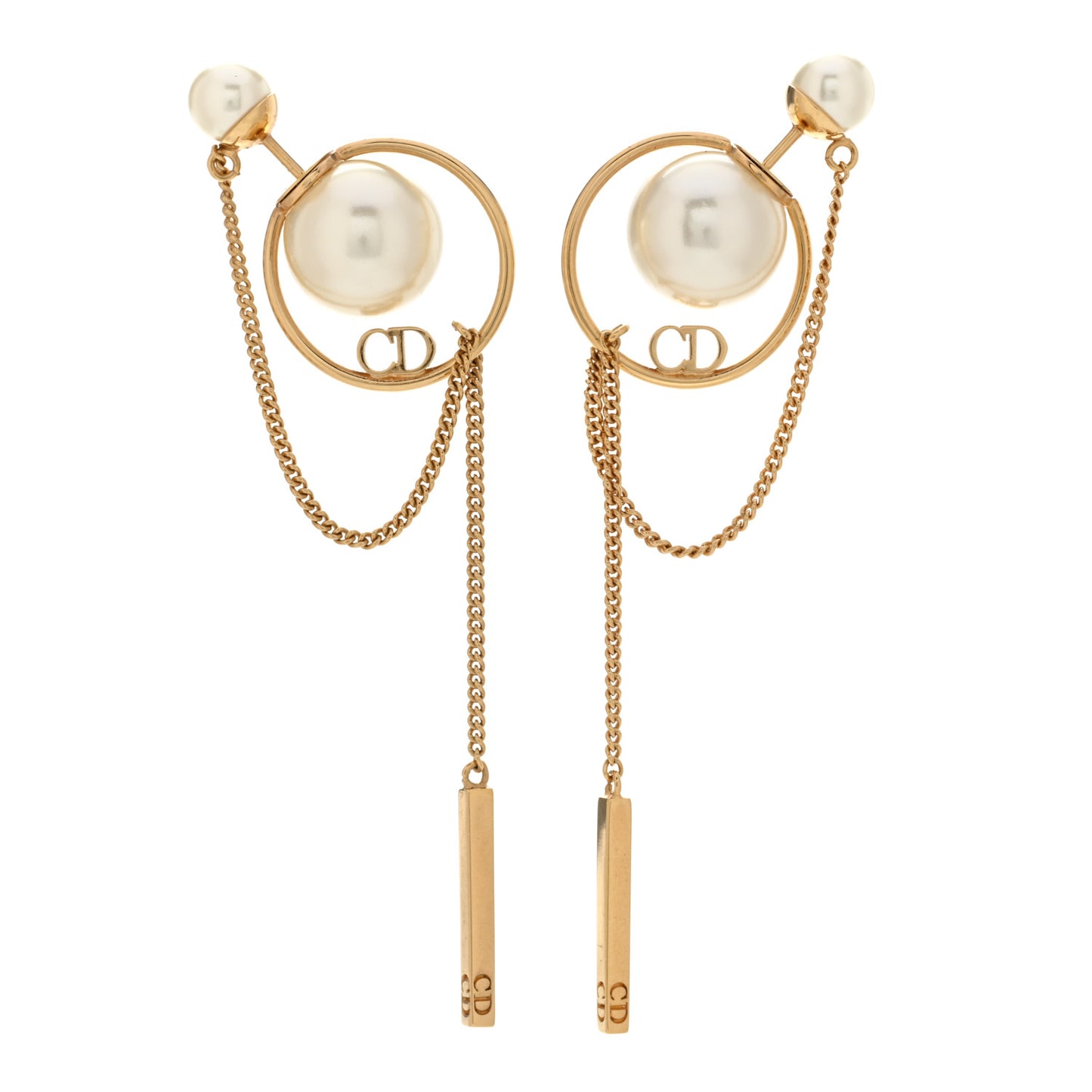 Pearl Tribales Dangle Chain Earrings Gold