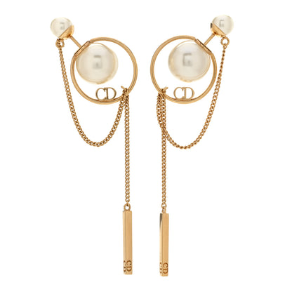 Christian Dior Pearl Tribales Dangle Chain Earrings Gold 1 of 4