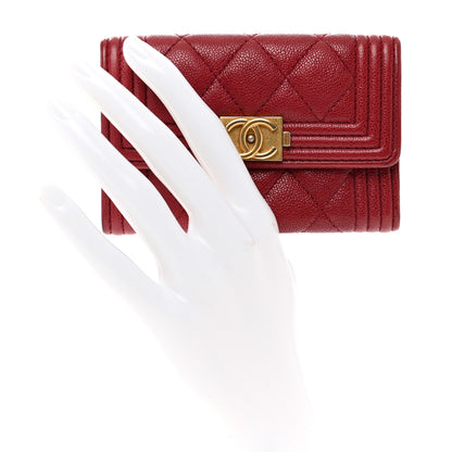 Chanel Caviar Quilted Boy Flap Card Holder Wallet Red 2 of 9