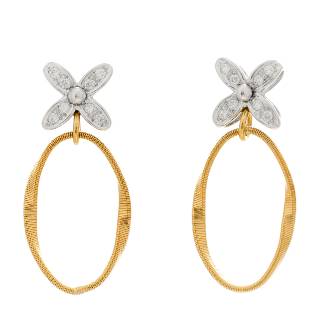 18K Yellow White Gold Diamond Marrakech Onde Flower Drop Earrings