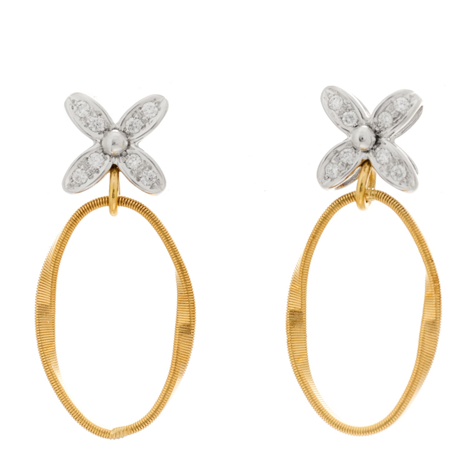 Marco Bicego 18K Yellow White Gold Diamond Marrakech Onde Flower Drop Earrings 1 of 5