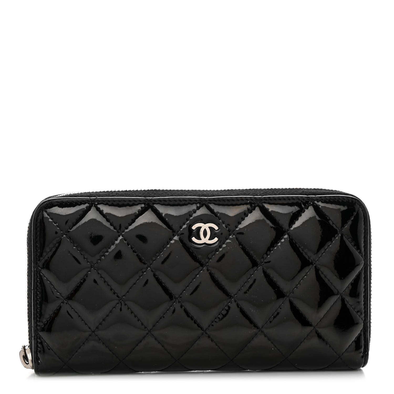 Chanel Patent Quilted Zip Around Wallet Black 1 of 9