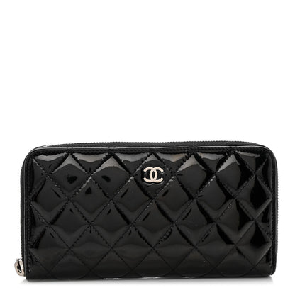 Chanel Patent Quilted Zip Around Wallet Black 1 of 9