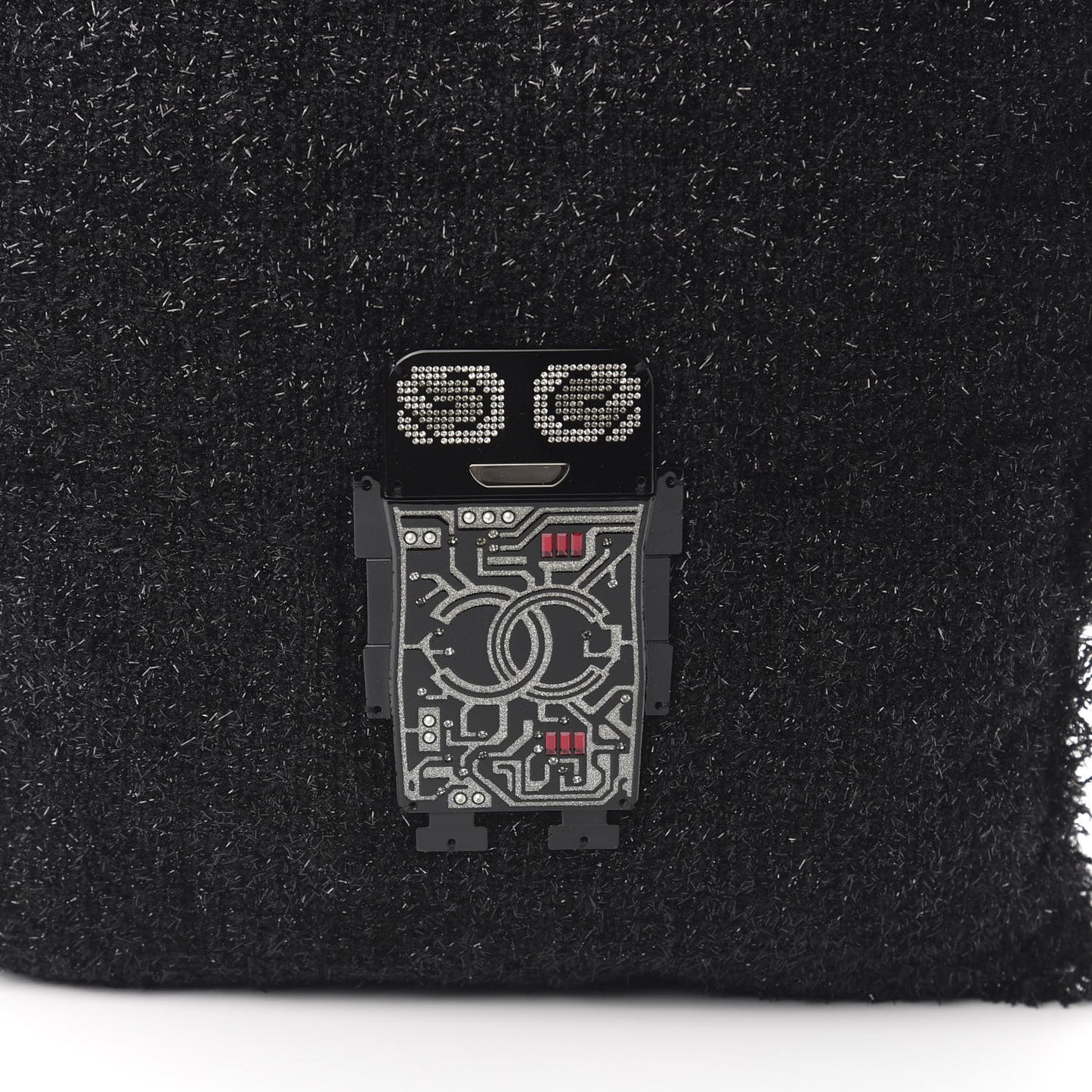 Tweed Resin Strass Large Robot Shopping Bag Black