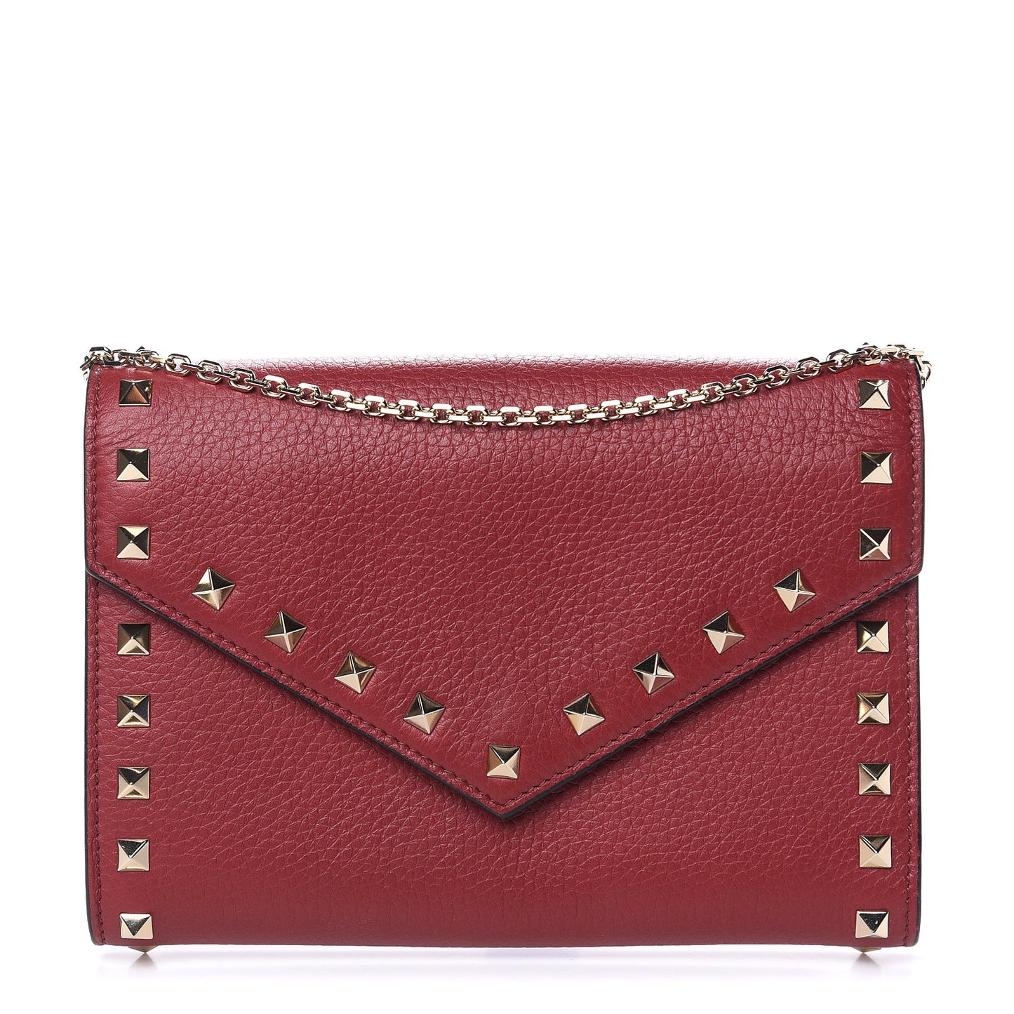 Pebbled Calfskin Rockstud Envelope Wallet On Chain Bag Rubino