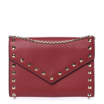 Valentino Garavani Pebbled Calfskin Rockstud Envelope Wallet On Chain Bag Rubino 1 of 10