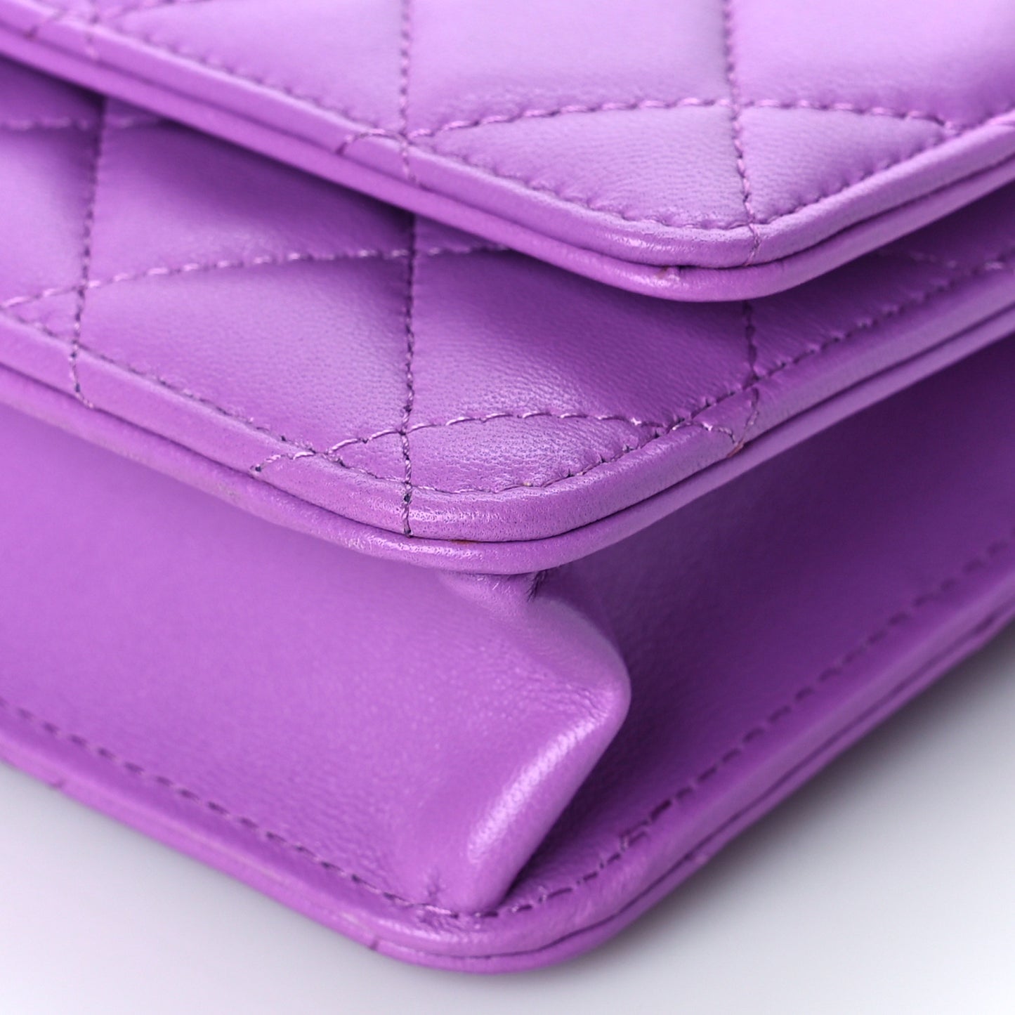 Lambskin Quilted Wallet On Chain WOC Light Purple