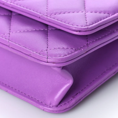 Chanel Lambskin Quilted Wallet On Chain WOC Light Purple 10 of 11