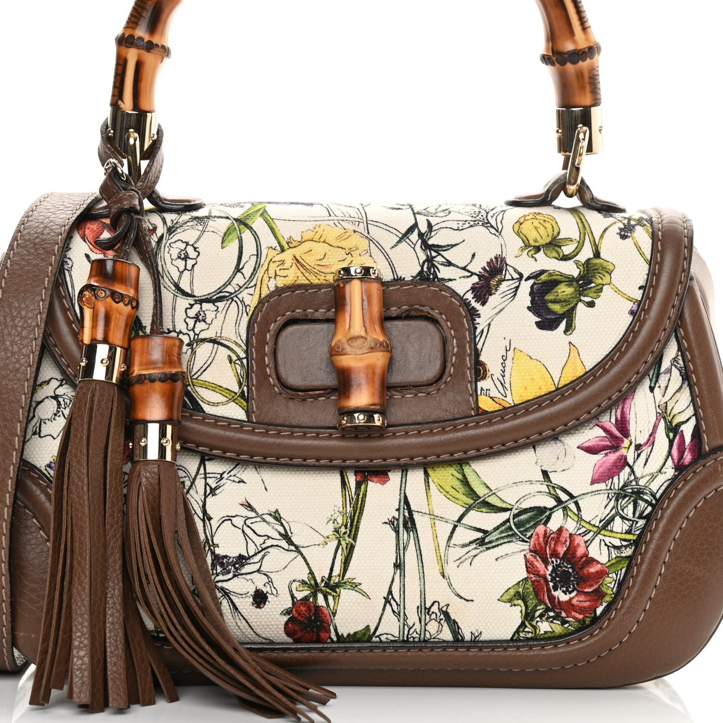 Flora Medium New Bamboo Top Handle Bag Dark Brown