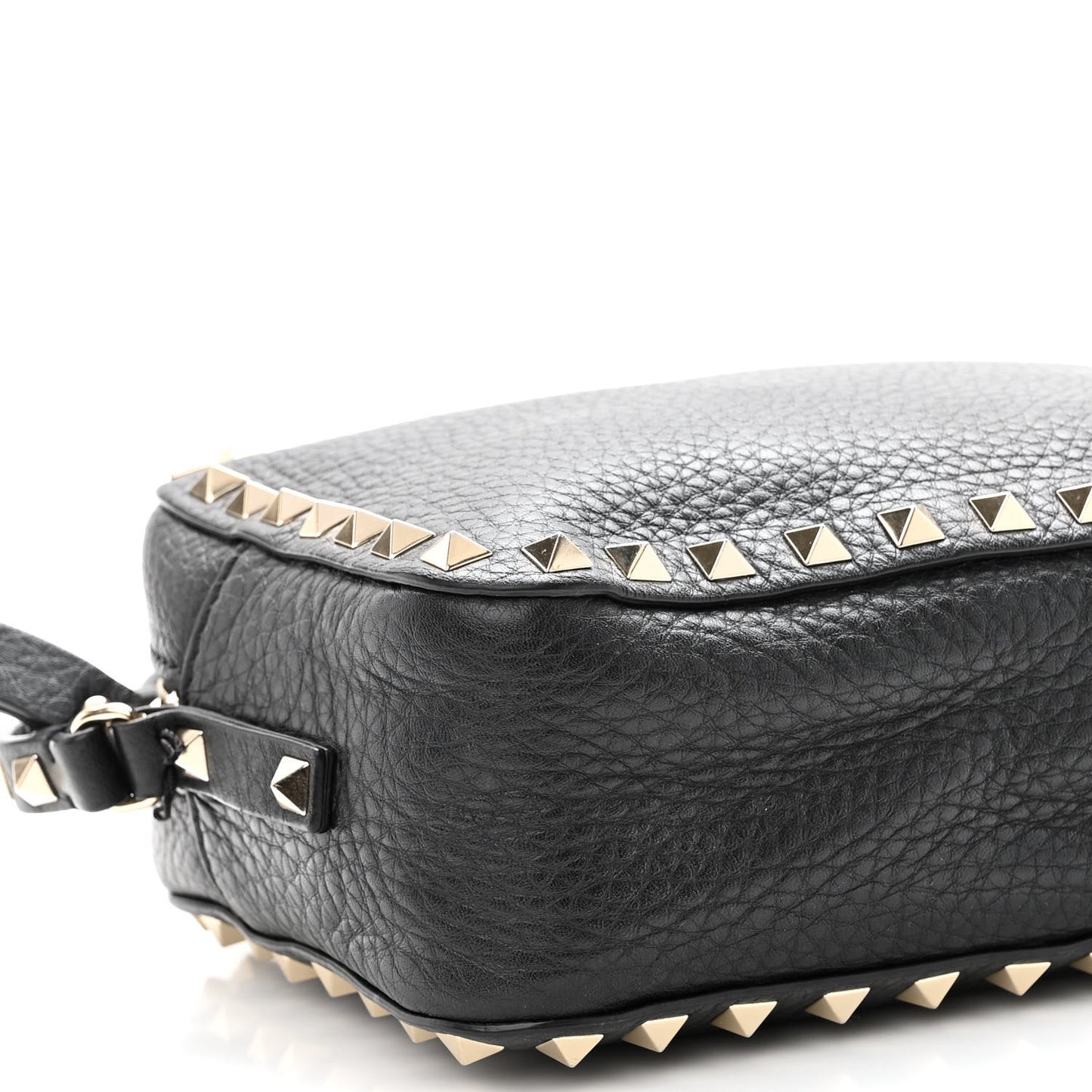Pebbled Calfskin Rockstud Camera Crossbody Bag Black