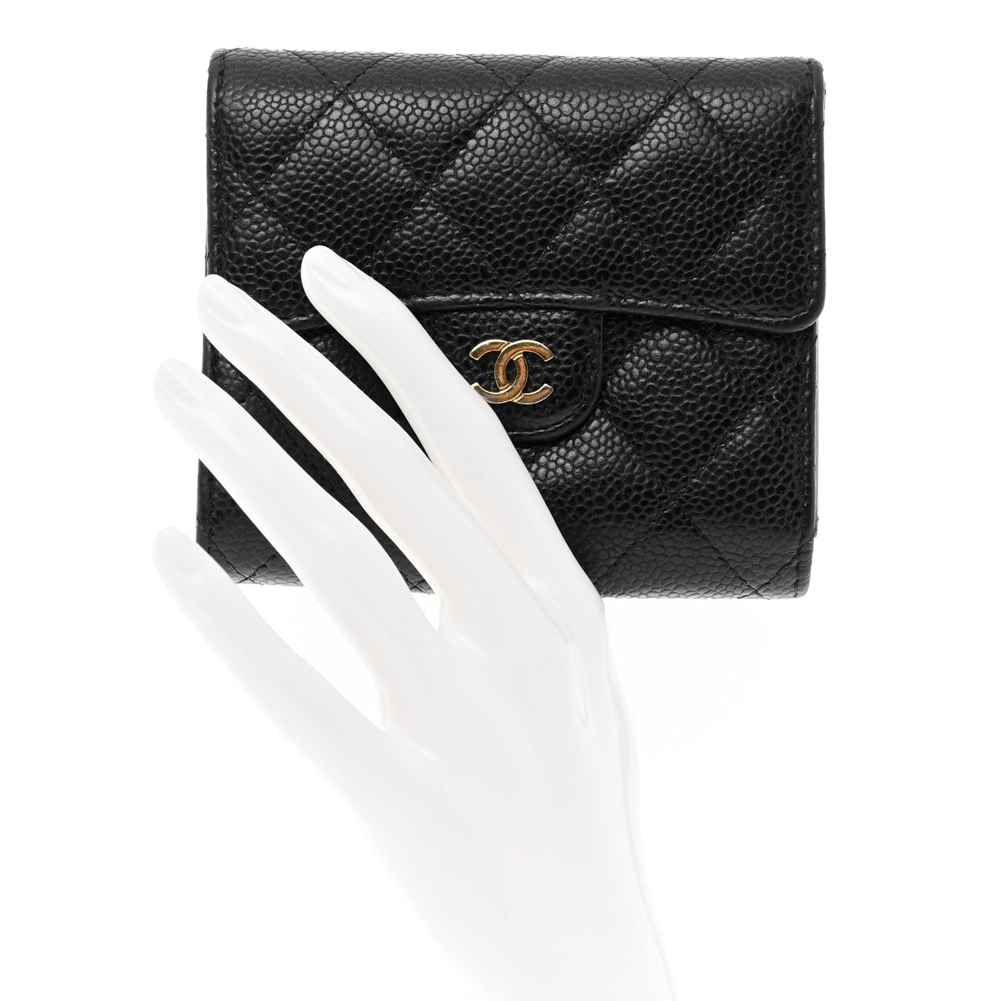Caviar Quilted Compact Flap Wallet Black
