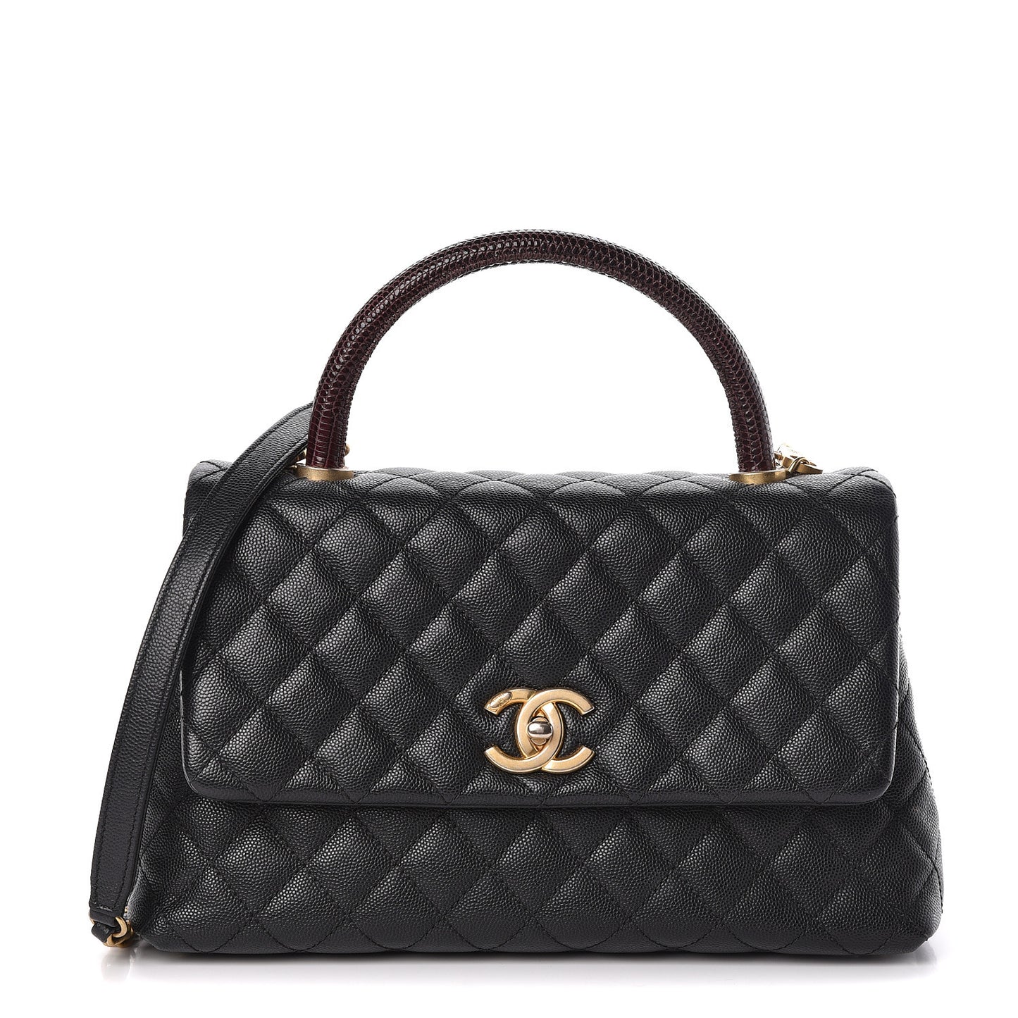 Caviar Lizard Quilted Small Coco Handle Flap Black