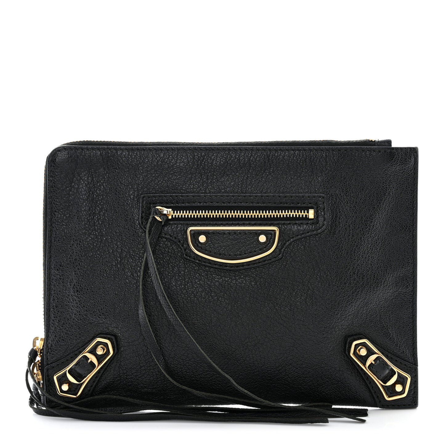 Chevre Gold Metallic Edge Hardware Pouch Black