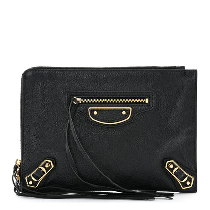 Balenciaga Chevre Gold Metallic Edge Hardware Pouch Black 1 of 9
