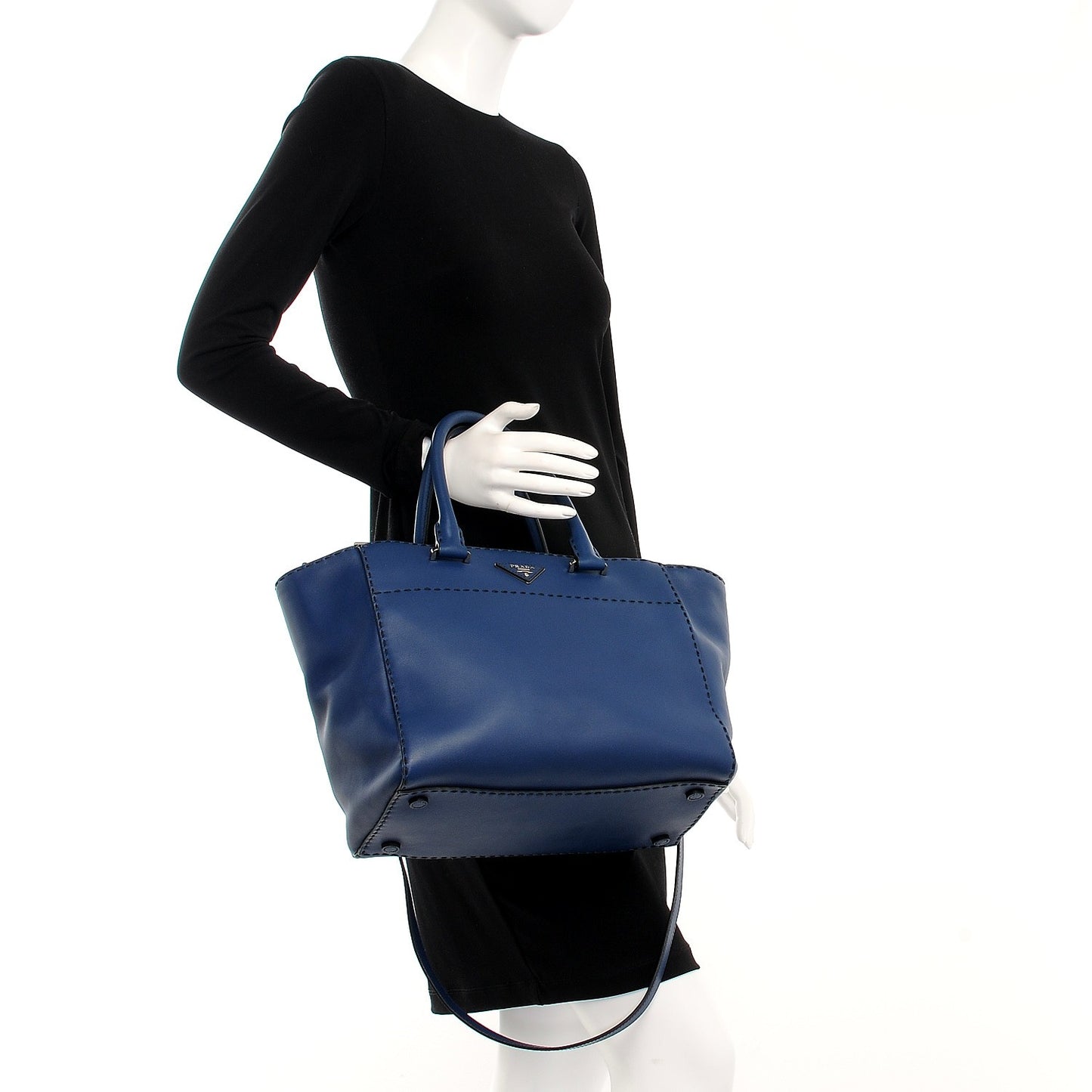 City Calf Small Hand Stitched Galleria Double Zip Tote Bleuette
