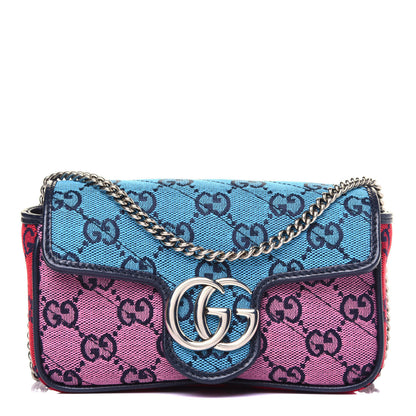Gucci Monogram Multicolor Matelasse Diagonal Super Mini GG Marmont Shoulder Bag Light Blue Pink Blue Green Red 1 of 12
