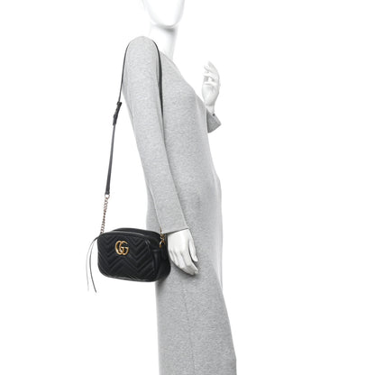 Gucci Calfskin Matelasse Small GG Marmont Chain Shoulder Bag Black 2 of 13