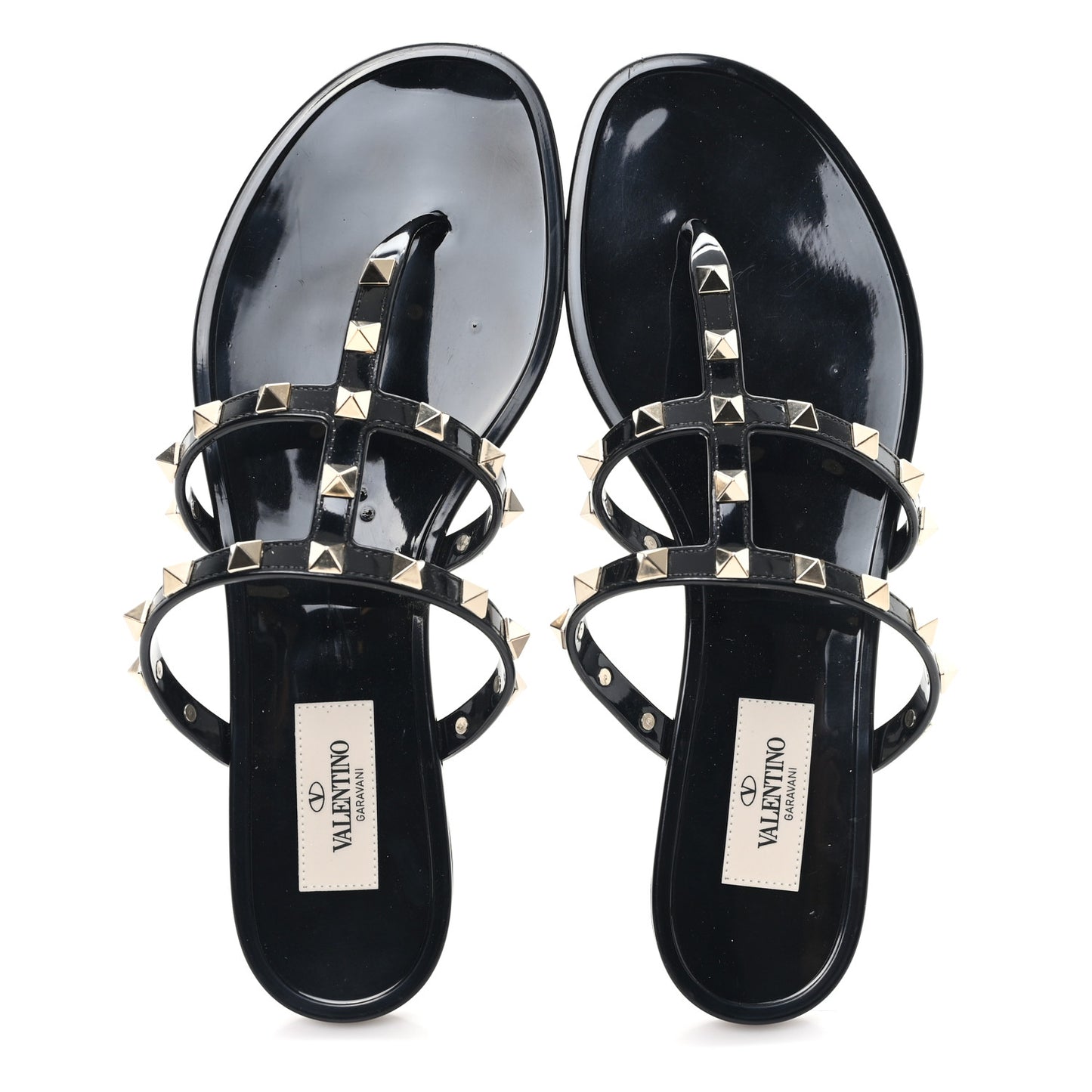 PVC Jelly Rockstud Caged Flat Thong Sandals 38 Black